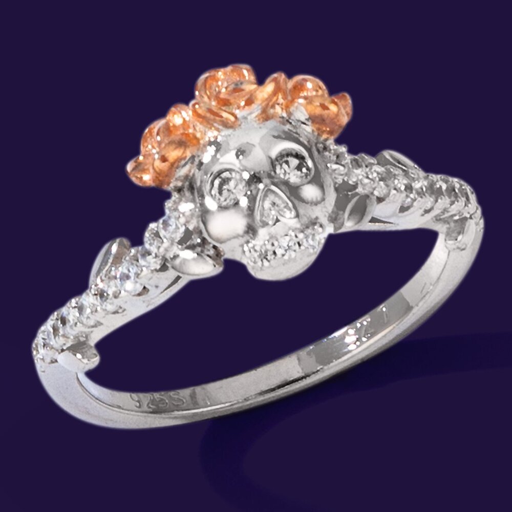 Vintage Charmed Aroma Rose Crown Skull Ring, 925 Sterling Silver size 6